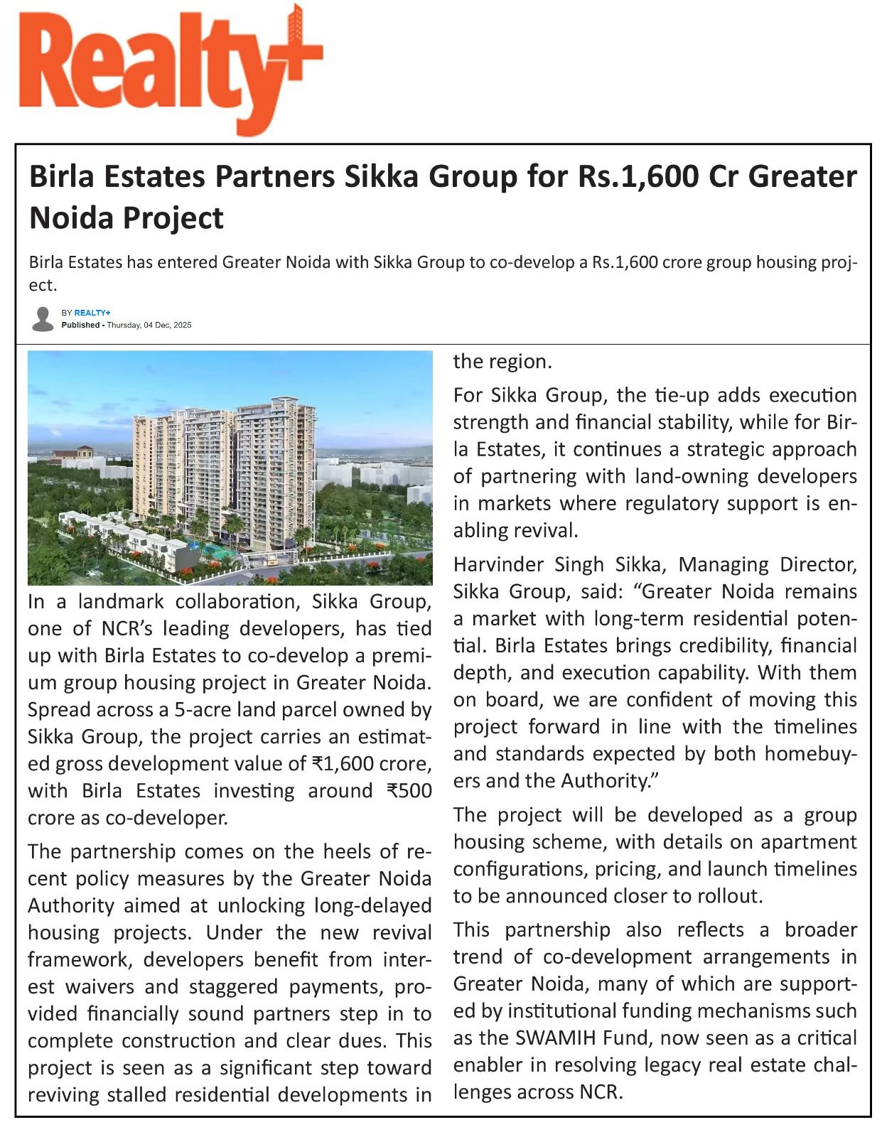Birla Estate ties up with Sikka Group 6